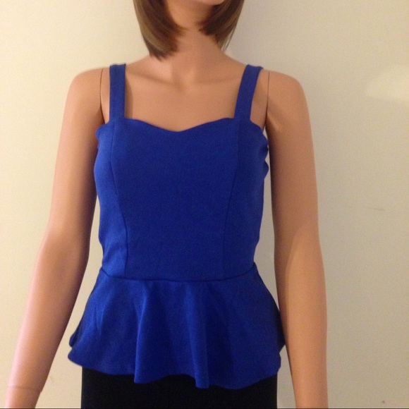 Royal Blue Peek A Boo Bow Open Back Peplum Top - Picture 3 of 4
