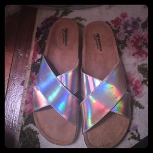 Holographic Slide On Sandals