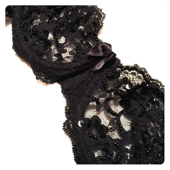 Victoria's Secret Other - Black lace vintage VS underwire bra beads &sequins