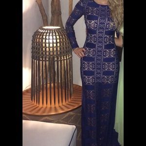 LULUS Navy Blue Lace Maxi Dress