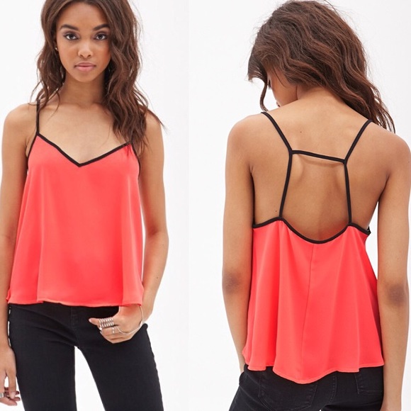 ❌SOLD❌🎉HP🎉 Coral Chiffon Top with Black Trimming