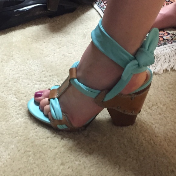 Miss Sixty wrap ankle wood platform leather sandal