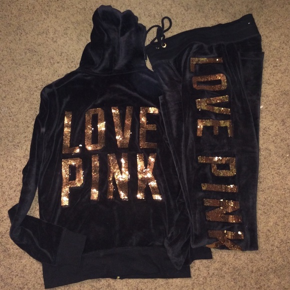 pink and black sweatsuit