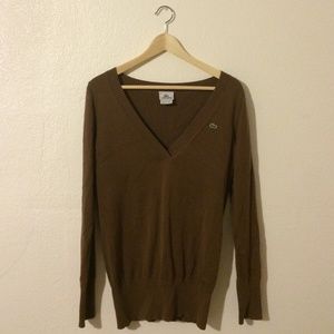 Lacoste brown v-neck lightweight sweater