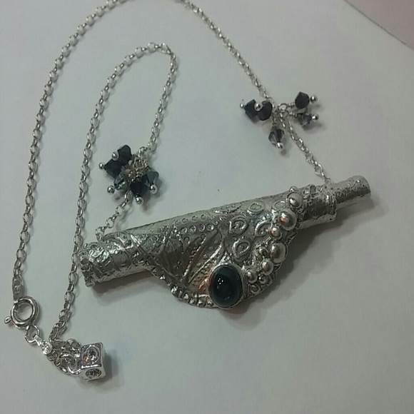 Double Scroll Solid Fine Silver & Gemstone Pendant