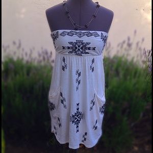 Aztec Black Print on Ivory Strapless Dress