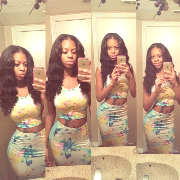 2 piece crop top and high waist skirt