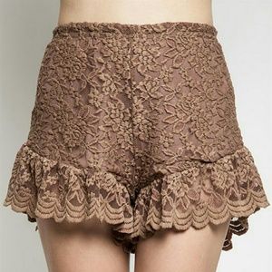 Mocha Romantic Boho Lace Ruffle Shorts