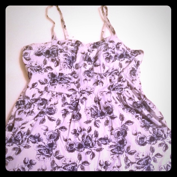 Floral creme dress with royal blue flowers