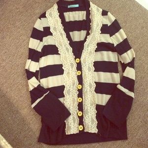 Navy and off white striped cardigan