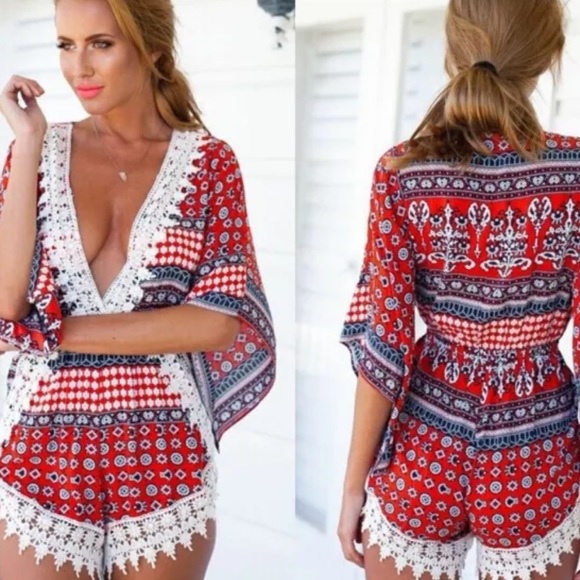 Red, white and blue romper