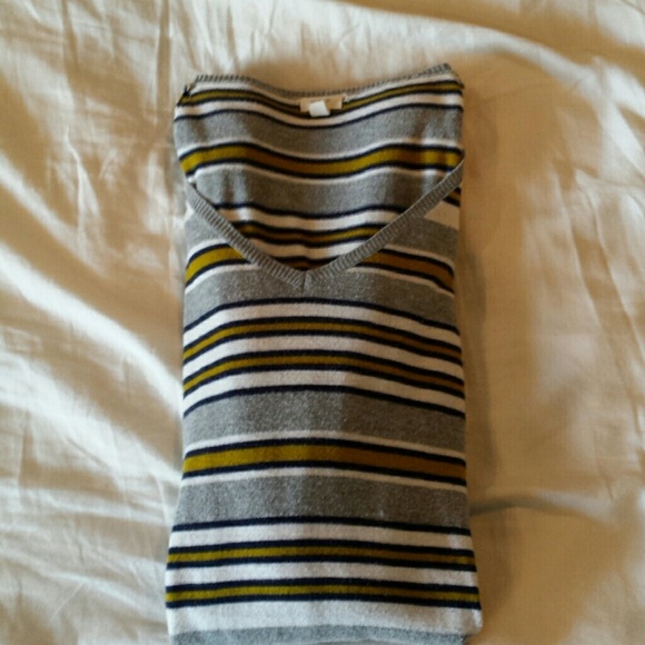 Sweater.  Olive, navy, gray and white stripped. - Picture 2 of 2