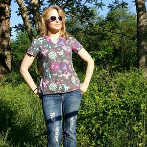 Gray Animal Scrub Top