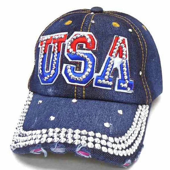 Demin Jean Rhinestone USA Cap Hat