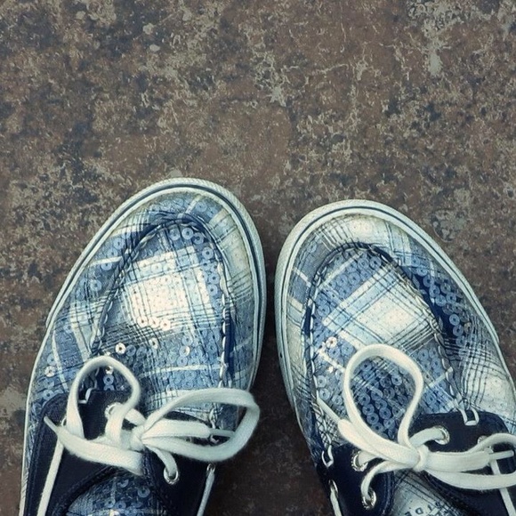 Blue Plaid Sperry's with Sequins
