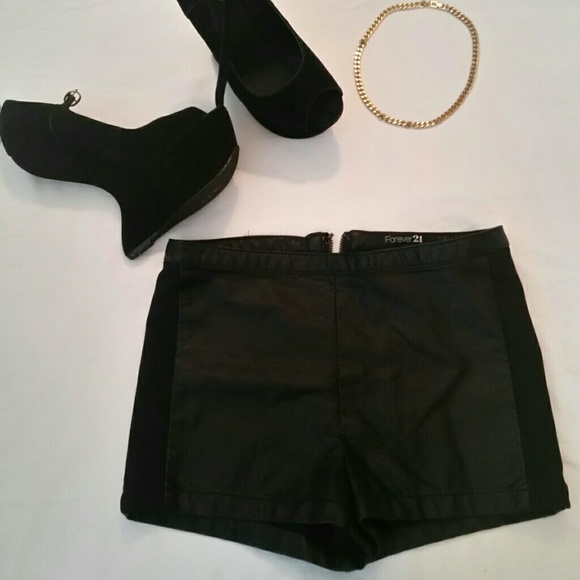 SOLD!! Forever 21 Black Leather High-waist Shorts