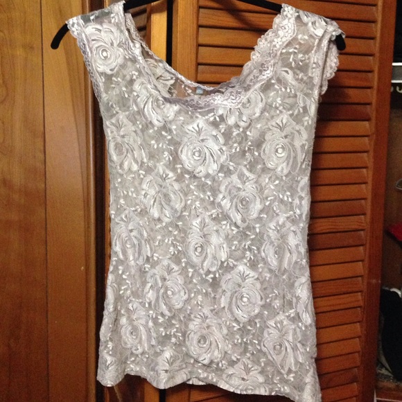 Light gray/purple floral see through shirt