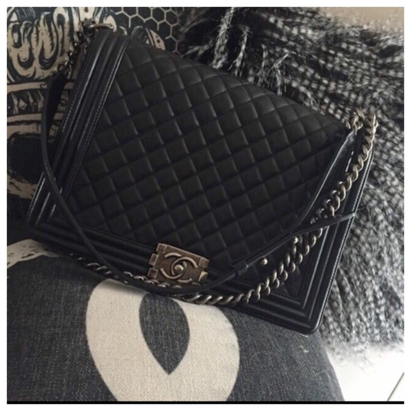 Chanel calfskin large le boy in black SHW