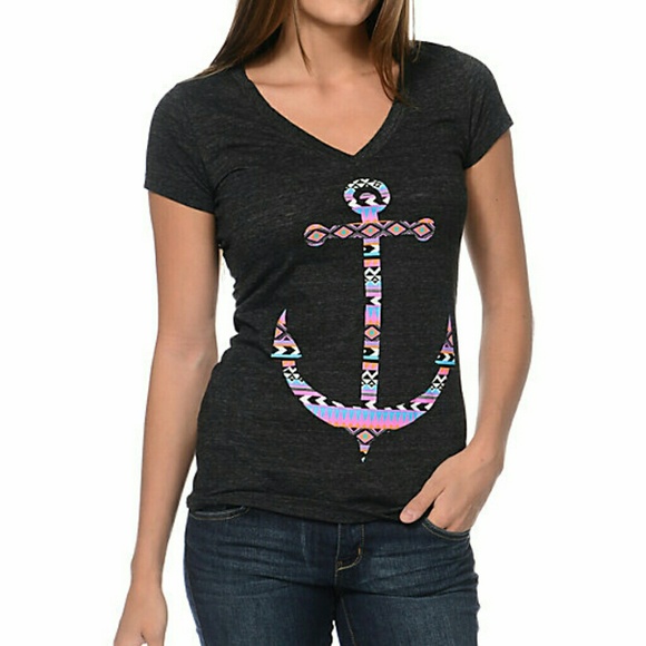 Empyre Tribal Anchor Charcoal Deep V-Neck T-Shirt