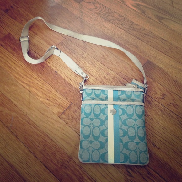 Light blue and white Coach purse