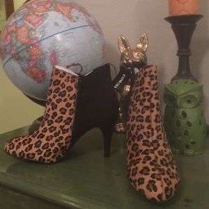 Leopard and Black Haircalf Heeled Booties