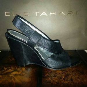 Tahari 6.5 "Ceasar" black leather heels worn once!