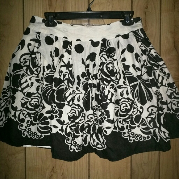Black and white floral skirt.