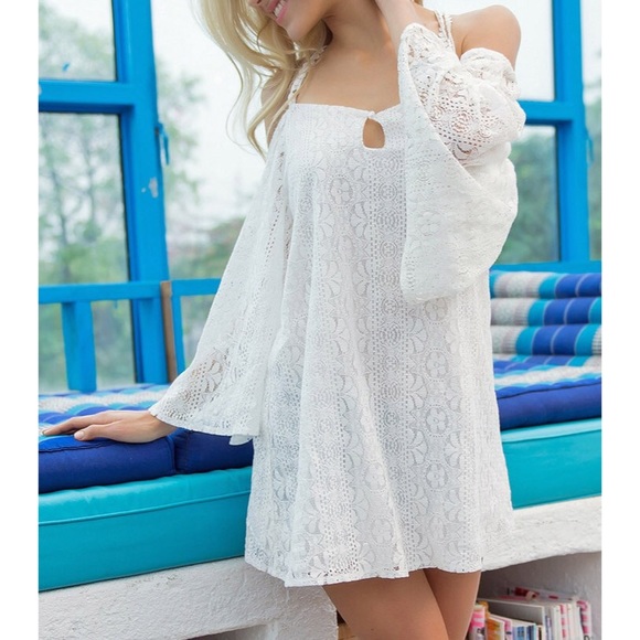 NEW White Lace Criss Cross Back Dress - Picture 2 of 4