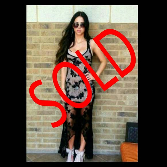Nasty Gal black crochet maxi dress XS