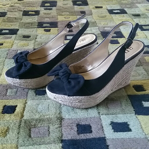a.n.a Shoes - Black Espadrille Wedges w/ Bow