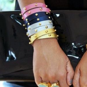 2 Pink leather fashion bracelets with gold spikes