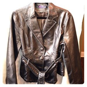 Leather look jacket in pewter!