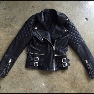 Faux leather motorcycle jacket fitted petit Xs