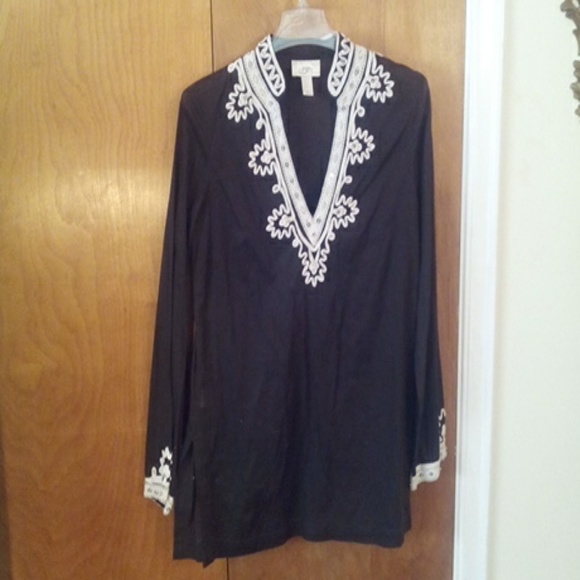 Long sleeve tunic Brown white boho chic style - Picture 2 of 5