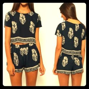 🚫SOLD🚫 Boho Leaf Print Crop-top Playsuit