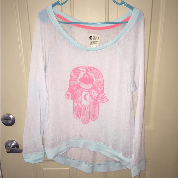 Blue and pink long sleeve see through shirt