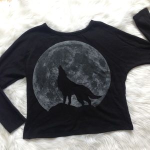 Howling Wolf and Moon Long Sleeve Shirt