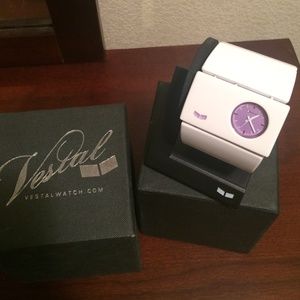 White with lavender face Vestal bracelet watch