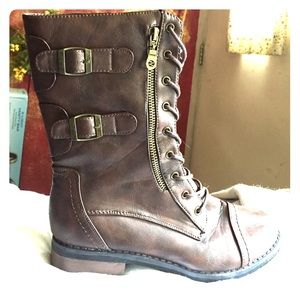 Brown combat boots