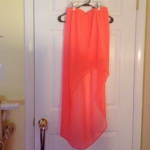 Express neon salmon high-low chiffon skirt