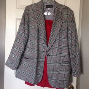 Plaid wool lined jacket with red skirt