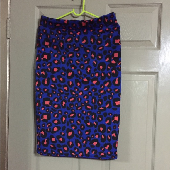 Forever21 midi skirt leopard blue/black/coral Lg