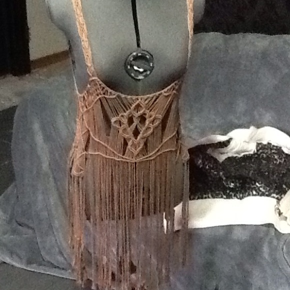 Miss Me macrame taupe top