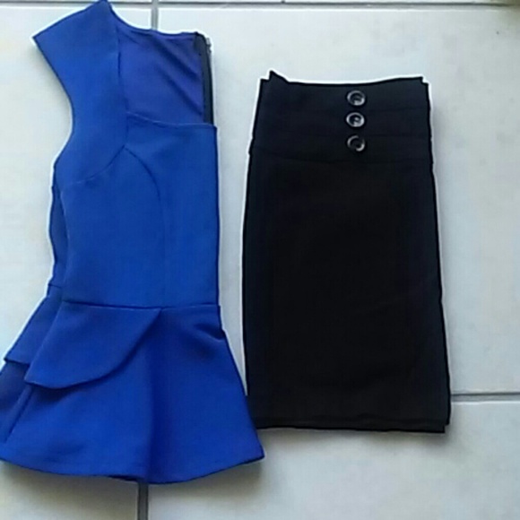Charlotte Russe - Elegant Blue Top & Black Skirt.
