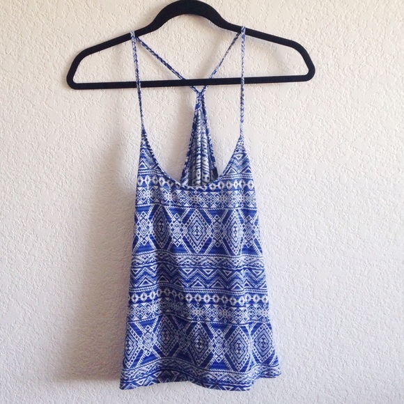 SOLD/Blue & White Print Tank Top - Picture 1 of 3