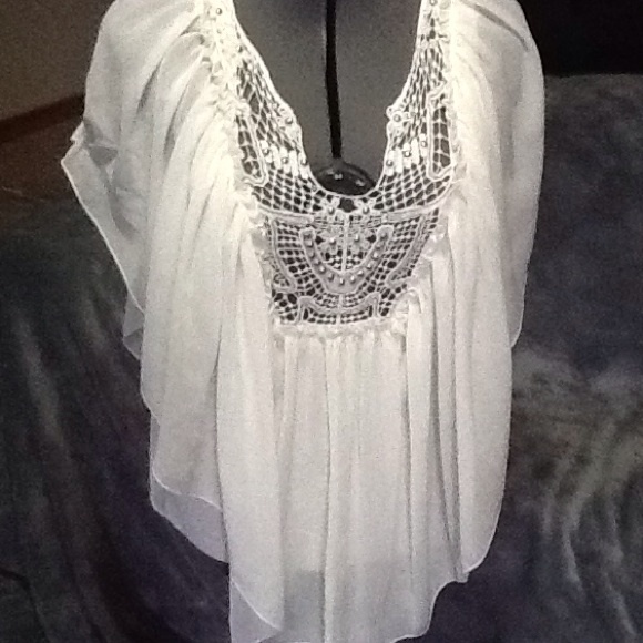 Free People off white chiffon stud front top