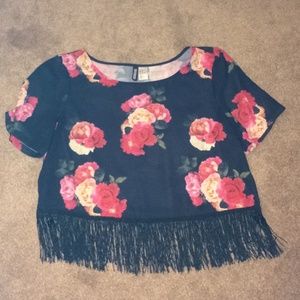 Floral fringe crop top