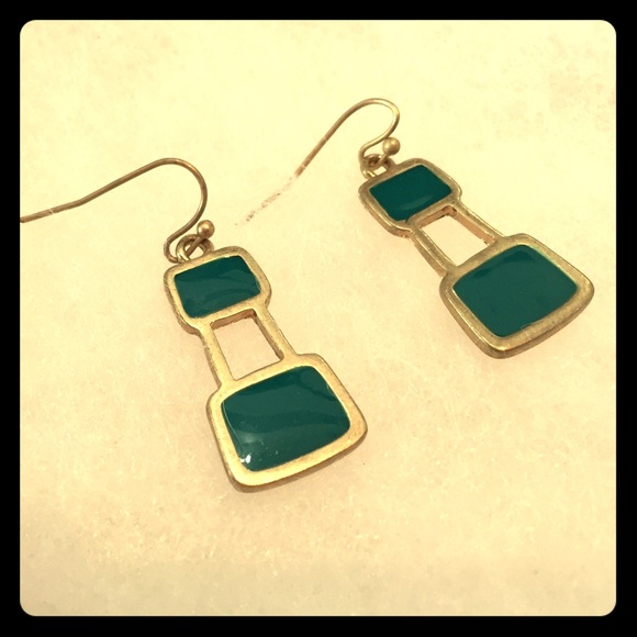 Sea Green Double Rectangle Drop Earrings - Picture 1 of 3