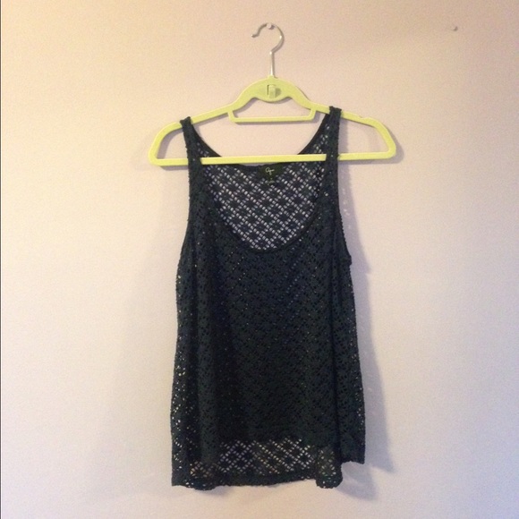 Aqua navy blue crocheted tank top