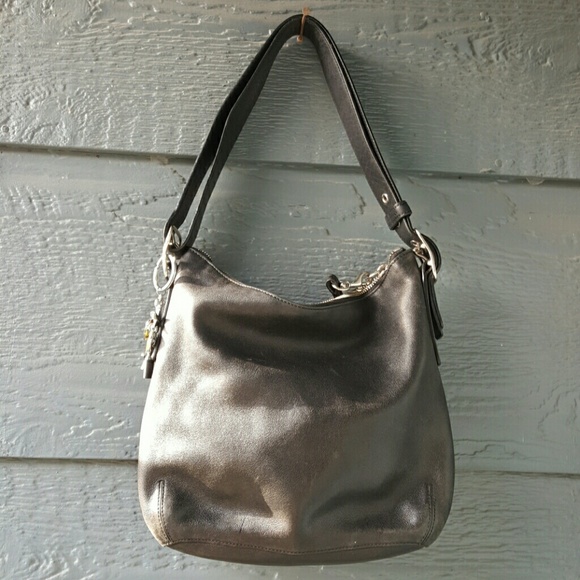 Genuine Black Leather Coach Handbag